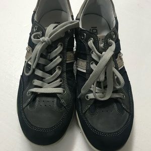 IGI&CO Blue Canvas Leather Designer Sneakers 8.5